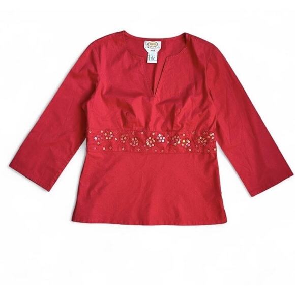 Vintage Talbots Women’s Pink Sequin V-Neck Blouse With Sequin Details Size S - Picture 2 of 6